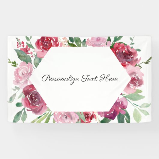 Gepersonaliseerde roze bloemige banner (Horizontaal)