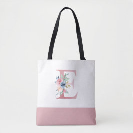 Gepersonaliseerde roze bloemige monogram letter E Tote Bag