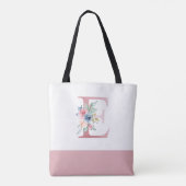 Gepersonaliseerde roze bloemige monogram letter E Tote Bag (Achterkant)