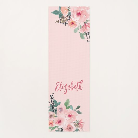 Gepersonaliseerde roze bloemige Rozen Yogamat (Voorkant)