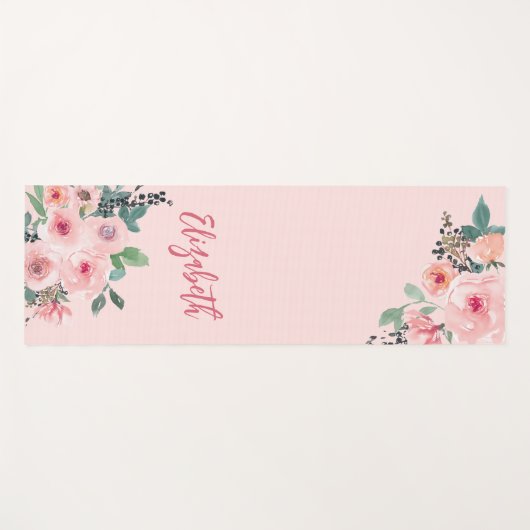 Gepersonaliseerde roze bloemige Rozen Yogamat (Voorkant (horizontaal))