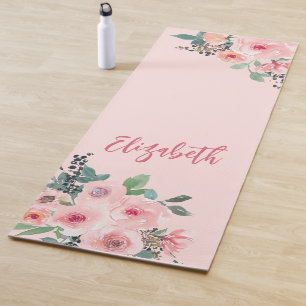 Gepersonaliseerde roze bloemige Rozen Yogamat