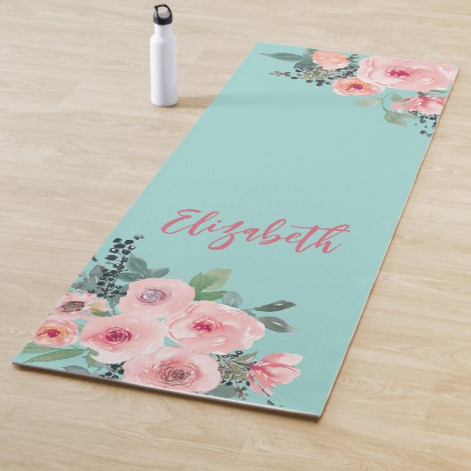 Gepersonaliseerde roze bloemige Rozen Yogamat (In situ)