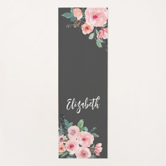 Gepersonaliseerde roze bloemige Rozen Yogamat (Voorkant)