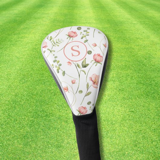 Gepersonaliseerde roze bloemige Waterverf Golfheadcover