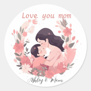 Gepersonaliseerde roze bloemkrans moederdag ronde sticker