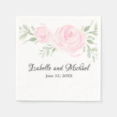 Gepersonaliseerde Roze Blush Waterverf Rozen Bruil Servetten (Voorkant)