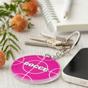 Gepersonaliseerde roze Bocce-bal sleutelhanger cad