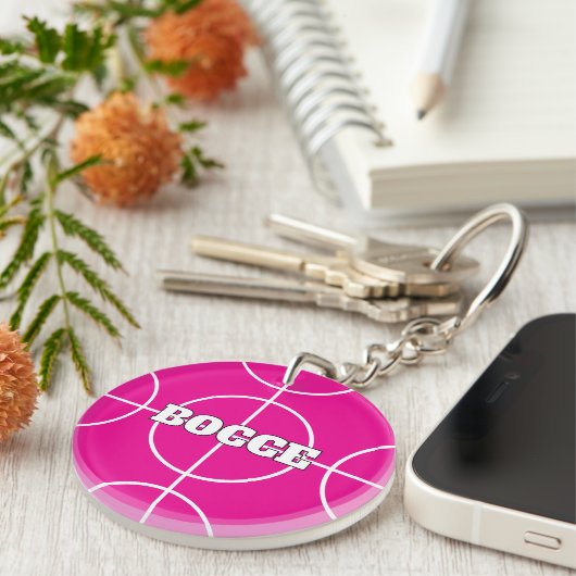 Gepersonaliseerde roze Bocce-bal sleutelhanger cad (Voorkant Rechts)