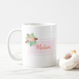 Gepersonaliseerde roze Boho Floral Koffiemok