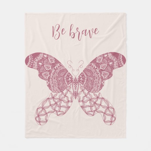 Gepersonaliseerde roze Boho vlinder Fleece Deken (Voorkant)