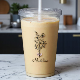 Gepersonaliseerde Roze Boog Geboorte Maand Bloem Acryl Drinkbeker