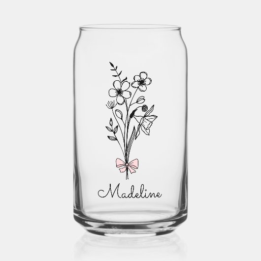 Gepersonaliseerde Roze Boog Geboorte Maand Bloem Blikvorm Glas (Voorkant)