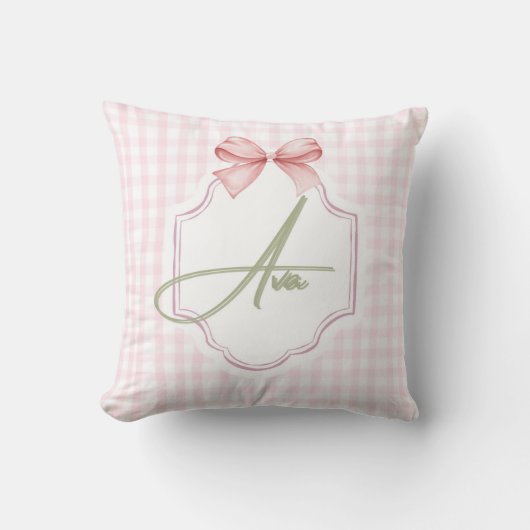 Gepersonaliseerde roze boog & Gingham print Kussen (Voorkant)