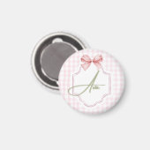 Gepersonaliseerde roze boog & Gingham print Magneet (Voorkant / Achterkant)