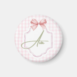 Gepersonaliseerde roze boog & Gingham print Magneet