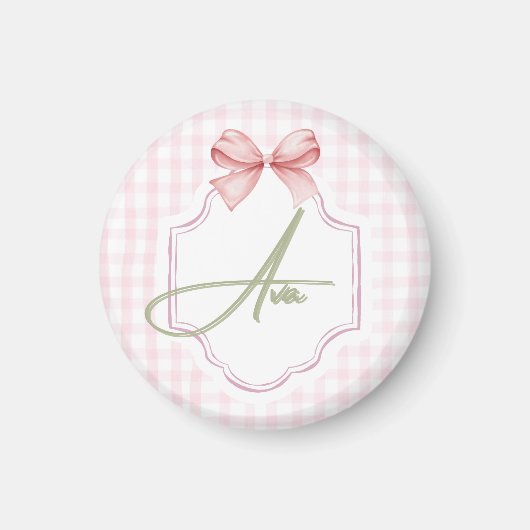 Gepersonaliseerde roze boog & Gingham print Magneet (Voorkant)