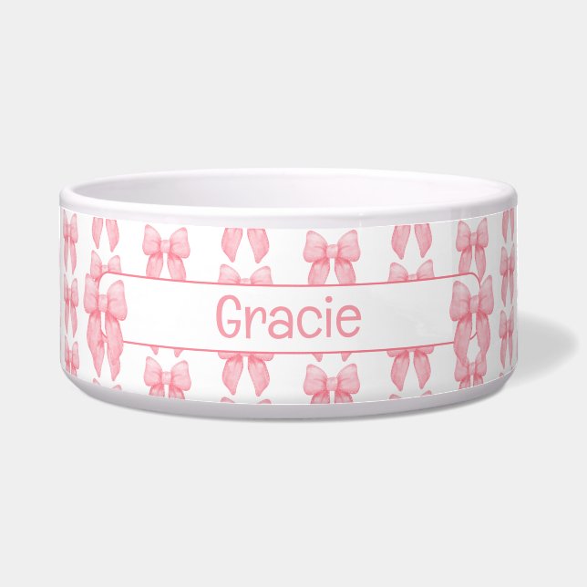 Gepersonaliseerde roze boog hond voerbakje (Voorkant)