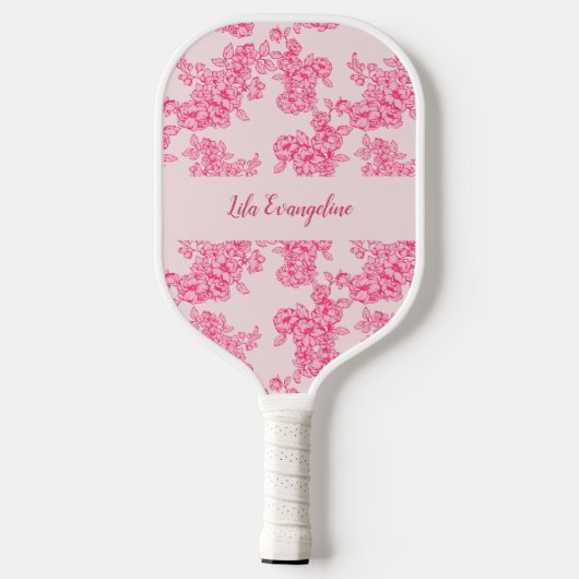 Gepersonaliseerde Roze Botanische Bloemen Frans La Pickleball Paddle (Achterkant)