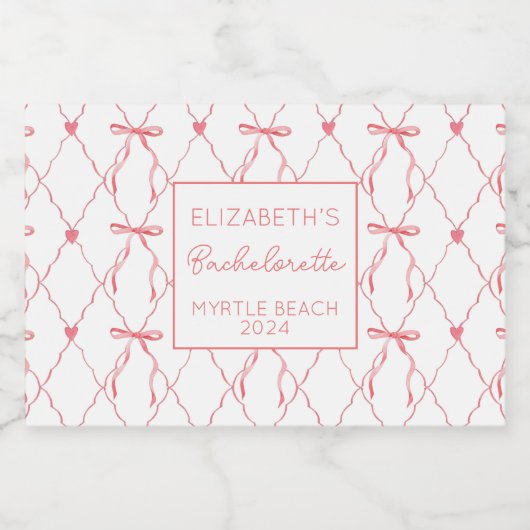 Gepersonaliseerde Roze Bow Bachelorette Mini Likeurfles Etiket (Enkel label)