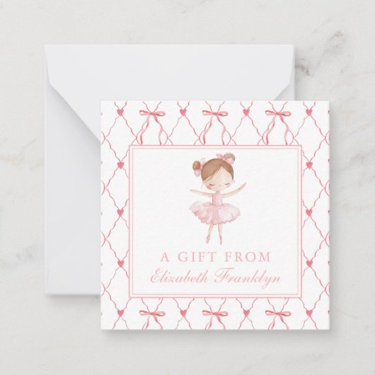 Gepersonaliseerde Roze Bow Ballerina Gift Enclosur Notitiekaartje (Voorkant)