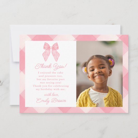 Gepersonaliseerde Roze Bow Coquette Esthetische Fo Bedankkaart (Voorkant)