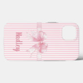 Gepersonaliseerde Roze Bow Gestreepte iPhone Case  (Achterkant (horizontaal))