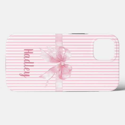 Gepersonaliseerde Roze Bow Gestreepte iPhone Case  (Achterkant (horizontaal))