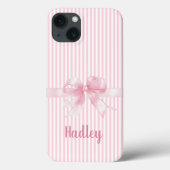 Gepersonaliseerde Roze Bow Gestreepte iPhone Case  (Achterkant)