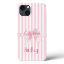 Gepersonaliseerde Roze Bow Gestreepte iPhone Case 