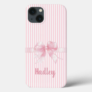 Gepersonaliseerde Roze Bow Gestreepte iPhone Case 