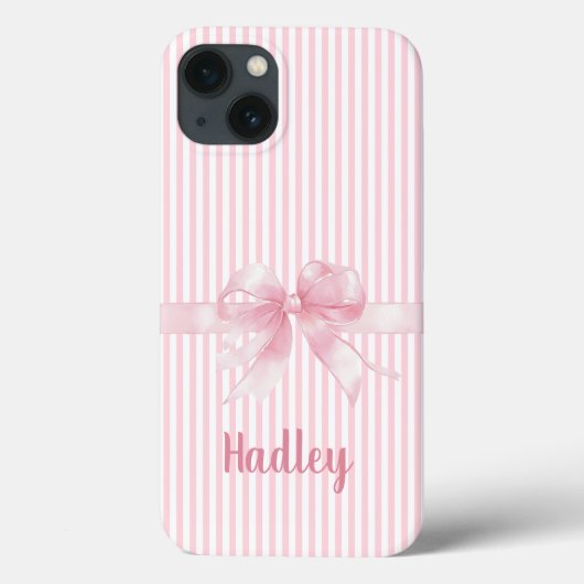 Gepersonaliseerde Roze Bow Gestreepte iPhone Case  (Achterkant)