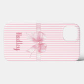 Gepersonaliseerde Roze Bow Gestreepte iPhone Case  (Achterkant (horizontaal))