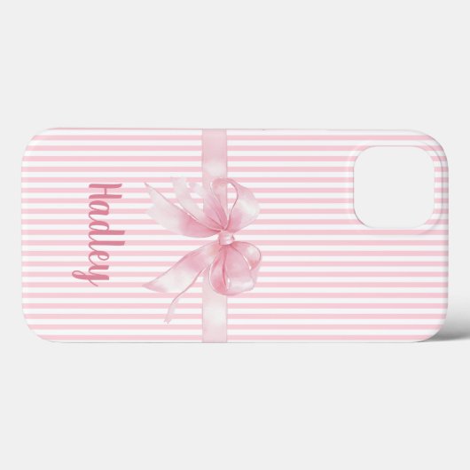 Gepersonaliseerde Roze Bow Gestreepte iPhone Case  (Achterkant (horizontaal))