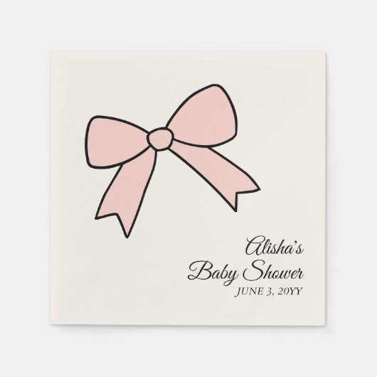 Gepersonaliseerde Roze Bow Girly Baby shower serve Servet (Voorkant)