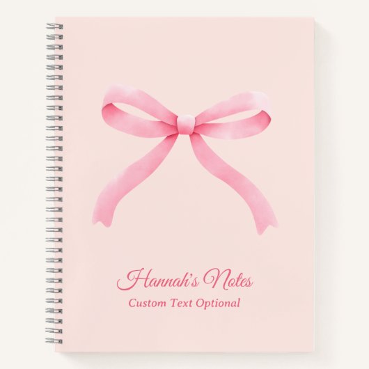 Gepersonaliseerde Roze Bow Girly Coquette Notitieb Notitieboek (Voorkant)