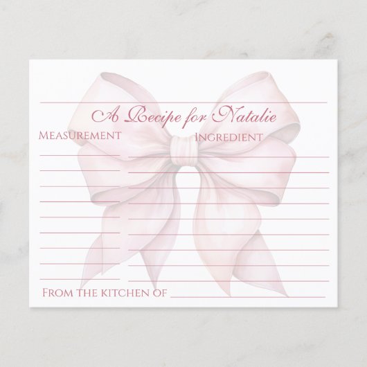 Gepersonaliseerde Roze Bow Vrijgezellenfeest Recep (Voorkant)