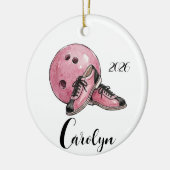Gepersonaliseerde Roze Bowling Kerst  Keramisch Ornament (Links)