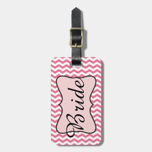 Gepersonaliseerde roze bride Chevron Zigzag Bagage Bagagelabel (Voorkant verticaal)