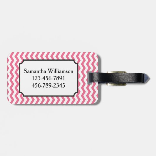 Gepersonaliseerde roze bride Chevron Zigzag Bagage Bagagelabel (Achterkant horizontaal)