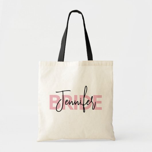 Gepersonaliseerde roze bruid typografie tote bag (Voorkant)