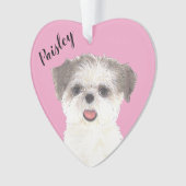 Gepersonaliseerde Roze Bruin en Wit Shih Tzu Ornament (voorkant)