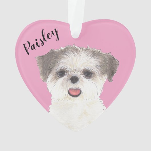 Gepersonaliseerde Roze Bruin en Wit Shih Tzu Ornament (achterkant)
