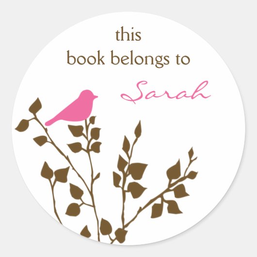 Gepersonaliseerde roze bruine vogelboeken Stickers (Voorkant)