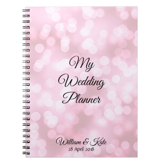 Gepersonaliseerde Roze bubbels Bruiloft Planner No Notitieboek (Voorkant)