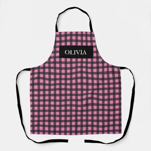 Gepersonaliseerde roze Buffel Plaid Keuken Schort (Voorkant)