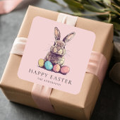 Gepersonaliseerde Roze Bunny & Egg Easter Vierkante Sticker