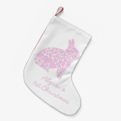 Gepersonaliseerde roze bunny First Kerststop Kleine Kerstsok (Voorkant (Hangend))