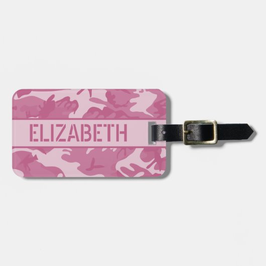 Gepersonaliseerde Roze Camo Bagagelabel (Voorkant horizontaal)
