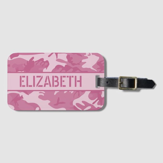 Gepersonaliseerde Roze Camo Bagagelabel (Voorkant (horizontaal))